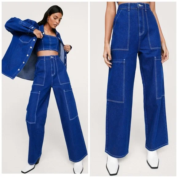 Contrast Stitch Wide Leg Jeans - Picture 2 of 2